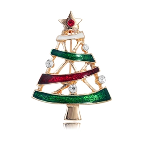 Christmas Tree Enamel Brooch Pin With Rhinestone Alloy Festive Star Brooches For Women Holiday Jewelry Accessory