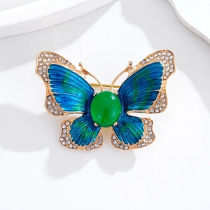 Lussuosa Spilla a Farfalla in Lega Smaltata per Donna Oro Blu Verde Strass Intarsiato Animale per Abito Cappotto Spilla Gioielli