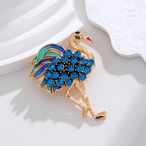 Elegante Broche de Flamenco Vintage Aleación Esmalte Strass Animal Pin de Solapa Para Mujer Traje Abrigo Joyería Accesorios Regalo