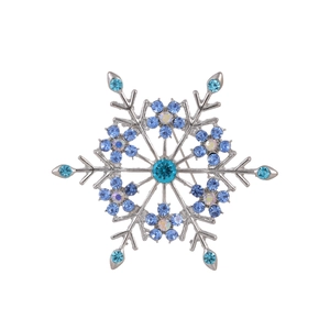 Broche flocon de neige exquise avec strass bleus et base en alliage argenté pour femme