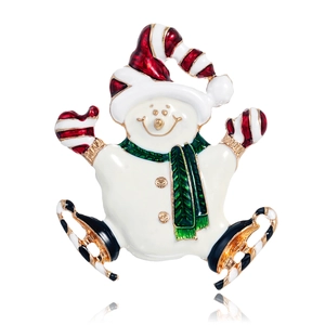 Christmas Snowman Skating Enamel Brooch Zinc Alloy Drip Oil Festive Lapel Pin Jewelry Gift For Women Men Coat Accessory