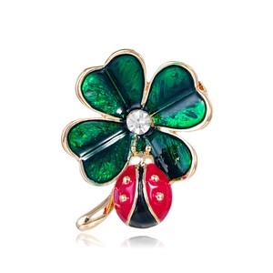 Exquise Broche Coccinelle Trèfle à Quatre Feuilles Dessin Animé pour Hommes Femmes Alliage de Zinc Émail Strass Broches Bijoux de Vêtements