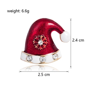 Broche bonnet de Noël avec flocons de neige en émail rouge et cristaux brillants