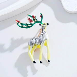 Broche en émail de dessin animé élan avec design coloré de renne de Noël pour vêtements