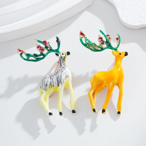 Christmas reindeer brooch set with enamel finish and red rhinestones for festive outfits