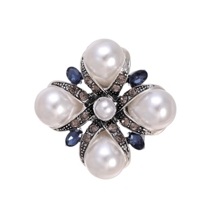 Baroque Vintage Cross Brooch With White Faux Artificial Pearl Blue Crystal Alloy Breastpin For Women Retro Elegant Suit Accessory Jewelry
