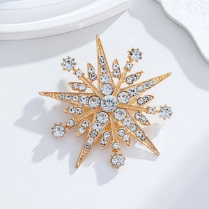 Fashion Eight-Pointed Star Brooch Alloy Rhinestone Snowflake Breastpin For Wedding Banquet Women Dress Coat Accessories