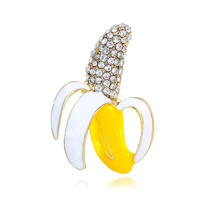 Broche Créative en Forme de Banane en Alliage de Zinc Strass Émail Épingle de Fruit Mignonne Bijoux de Mode pour Femmes