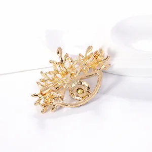 Broche et collier dorés en forme d'œil avec strass vert étincelant accessoire polyvalent
