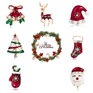 Set di Spille Natalizie in Lega con Strass e Smalto Renna Babbo Natale Albero Guanto Calza Campana Gioielli Festivi