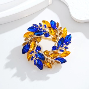 Élégante Broche Couronne d'Épis de Blé en Alliage avec Strass et Cristal Fleur Épingle pour Femme Costume Manteau Bijoux de Mode Accessoires Cadeau