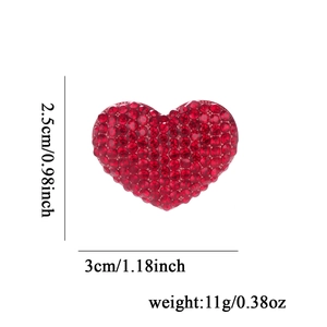 Sparkling red heart rhinestone brooch for women with 3cm width and 2.5cm height