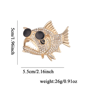 Broche de piraña con gafas de sol en aleación dorada y diamantes de imitación blancos