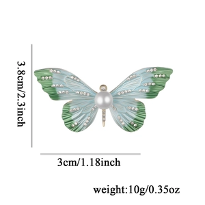 Eleganter Schmetterling Brosche mit blauem Emaille, Perlen und Kristallen, 3,8 cm hoch