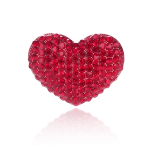 Romantic heart-shaped brooch with vibrant red pavé crystals and mirrored reflection