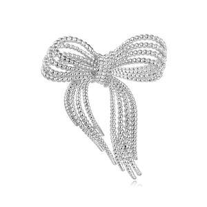 Elegant Zinc Alloy Bow Brooch For Women High Sense Fashion Beaded Texture Ribbon Pin Vintage Metal Corsage Jacket Accessory Gift
