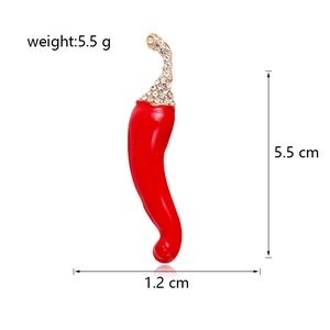 Broche de chile en esmalte rojo con cristales dorados brillantes, altura de 5,5 cm