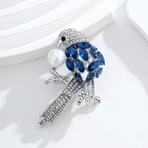 Broche Oiseau en Alliage de Strass Avec Cristal Bleu et Künstliche Perle Broche Perroquet Animal Vintage Pour Bijoux Femmes
