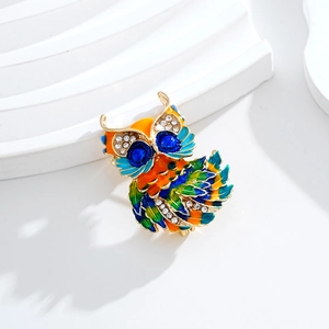 Vintage Enamel Owl Brooch Pin With Rhinestone Zinc Alloy Animal Breastpin For Women Apparel Accessories Jewelry Gift
