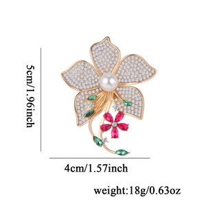 Elegant rose gold flower brooch with pearls, rhinestones, and pink floral accents
