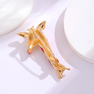Exquisite gold giraffe enamel brooch with vintage animal pin design and red details
