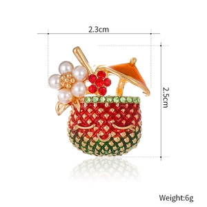 Broche ananas cocktail créative avec perles blanches et strass multicolores