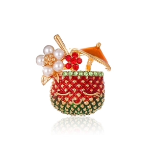 Broche créative de boisson ananas tropicale avec émail coloré, perles et cristaux