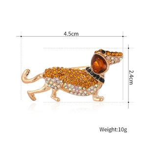 Sparkling rhinestone dachshund puppy brooch in gold alloy finish for coat accessories