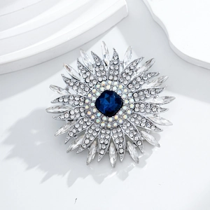 Broche Tournesol de Luxe en Alliage de Strass pour Femmes Élégante Broche Fleur en Cristal Bleu pour Mariage Fête Accessoires de Mode