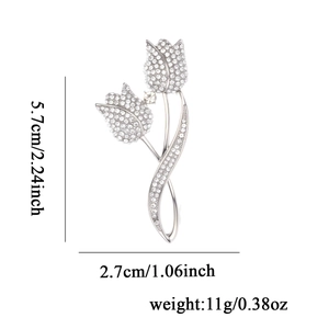 Broche tulipe élégante avec strass et dimensions 5.7cm de hauteur pour revers