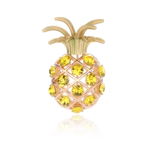 Broche en Alliage Forme Ananas pour Femmes Couleur Or Strass Jaune Incrusté Épingle de Fruit pour Costume Manteau Accessoire