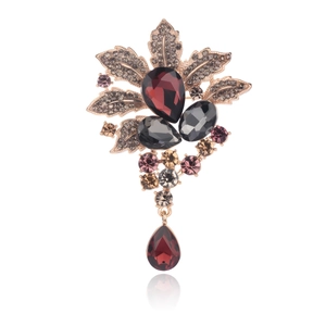 Broche Fleur en Alliage de Zinc Vintage Avec Pendentif Goutte d'Eau Broche Corsage Rétro Haut de Gamme pour Costume Manteau Bijoux Femme