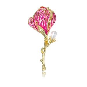 Elegante Zinklegierung Emaille Hibiskus Tulpe Blume Brosche Mit Imitationsperle Für Damen Hochzeit Party Kleidung Zubehör