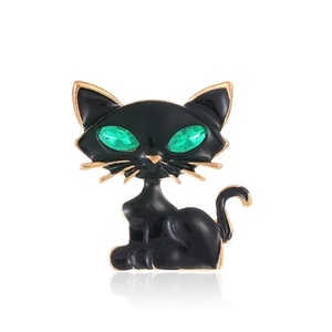 Spilla a Forma di Gatto Minimalista Creativa per Uomo Donna Lega Strass Verde Smalto Goccia d'Olio Animale Accessori Tuta