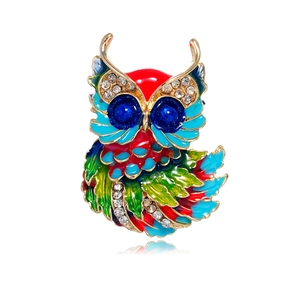 Vintage Alloy Enamel Owl Brooch Rhinestone Animal Lapel Pin Jewelry Accessory For Suit Coat Party Gift Women Men
