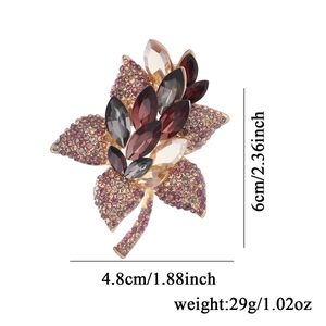Elegant floral bouquet brooch with pink crystals in rose gold finish for women