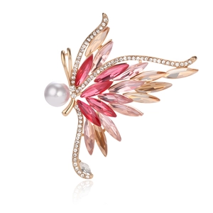 Spilla Ala Di Farfalla In Lega Con Strass Brillanti E Perla Artificial Sfumata Elegante Accessorio Donna