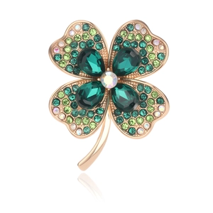 Luxury Zinc Alloy Lucky Four Leaf Clover Brooch For Women High-End Rhinestone Crystal Corsage Fashion Pin Coat Accessory