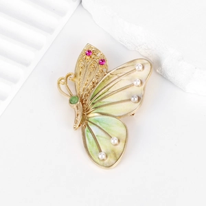 Broche Papillon en Émail Style Palais Vintage Pour Femmes Alliage de Zinc Strass Künstliche Perle d'Imitation Bijoux de Mariage
