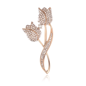 Élégante Broche Fleur Tulipe pour Femmes en Alliage de Zinc Émail Strass Incrusté Corsage Épingle de Costume Bijoux de Mode Cadeau
