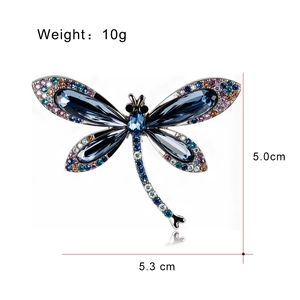 Spilla libellula di lusso con cristalli blu e strass scintillanti 5,3cm x 5,0cm