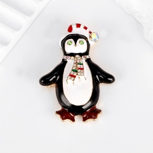 Spilla Pinguino di Natale in Lega Smalto Spilla Animale Con Sciarpa di Strass Cappello di Natale Per Donna Uomo Regalo