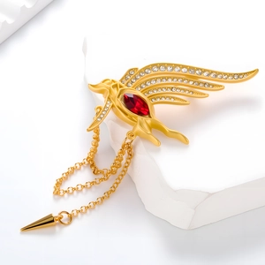 Broche Aile de Phénix Vintage de Luxe Avec Longue Chaîne à Glands Pendentif Cône Alliage Strass Bijoux de Mode Femmes Hommes