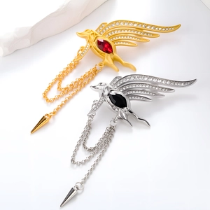 Broches d'ailes de phénix de luxe avec pompons et gemmes en doré et argenté