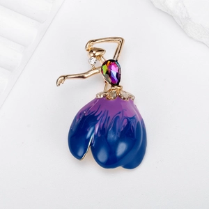 Elegant ballet dancer brooch in gold-tone metal with iridescent crystal and gradient enamel