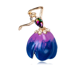 Elegant Ballet Girl Brooch Zinc Alloy Gradient Enamel Colorful Rhinestone Corsage Pin For Women Daily Party Accessories