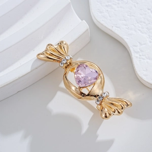 Broche exquise en forme de bonbon avec cristal cœur rose et strass blancs décoratifs
