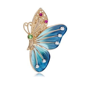 Palast Stil Schmetterling Brosche Emaille Strass Imitationsperle Legierung Hohl Filigran Tier Pin Damen Schmuck Geschenk