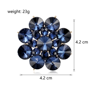 Luxuriöse dunkelblaue Edelstein-Sonnenblumenbrosche mit Goldfassung, 4,2 cm Durchmesser