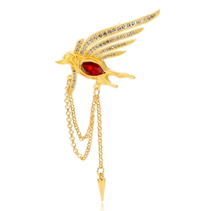 Vintage Phoenix Bird Brooch Zinc Alloy Rhinestone Wings Long Tassel Chain Metal Cone Pendant Fashion Jewelry Pin For Women